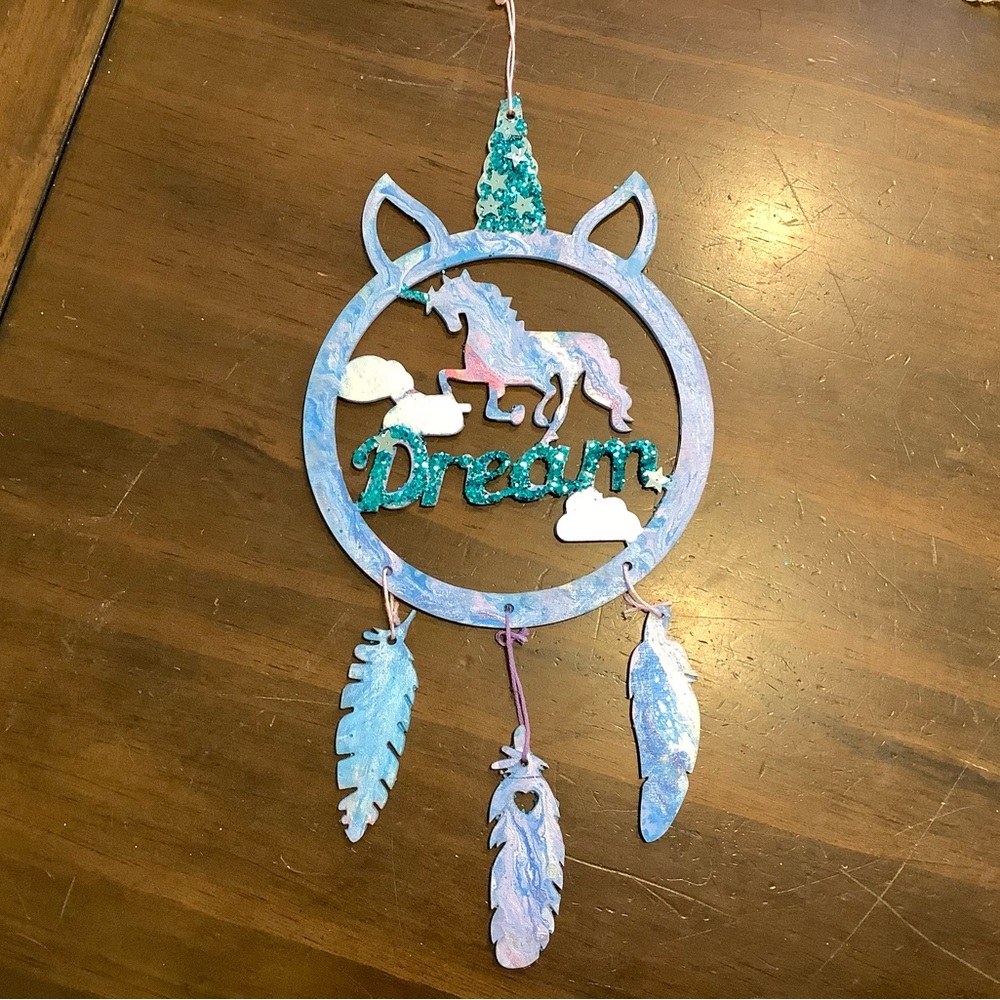 Colorful Unicorn Dreamcatcher with Feathers